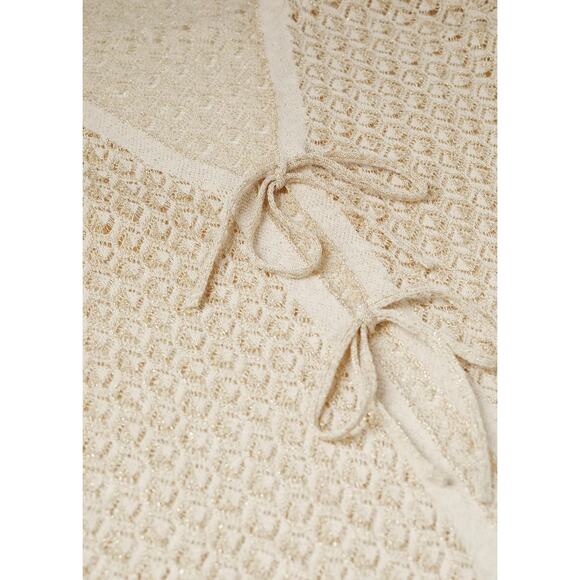 MANGO MNG Lurex Knitted Cardigan Sweater Women Plus 3XL Cream Gold Tie front - Picture 4 of 14